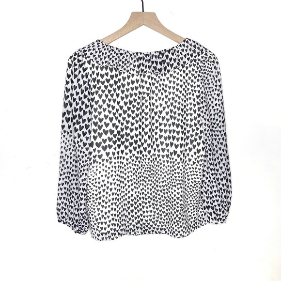 J. Crew Ruffle Heart Print Chiffon Blouse White Black S - Picture 8 of 10
